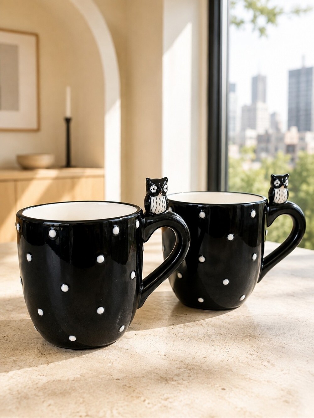 Kate Williams Global Design Connections 3D Owl Peekaboo Mugs Set of 2